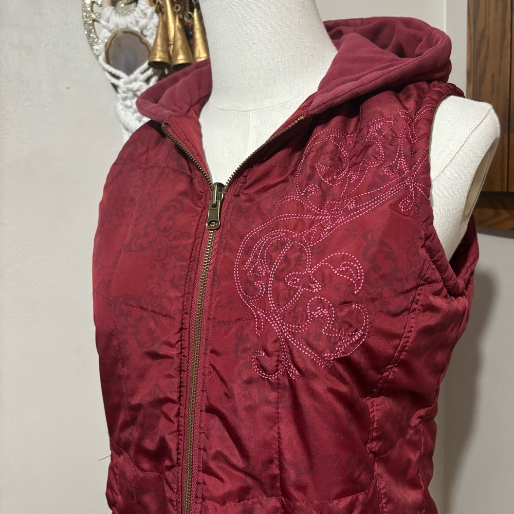 Vintage Y2K Hooded Zip Vest Size Small Reversible Sporty Red Burgundy - Picture 2 of 8